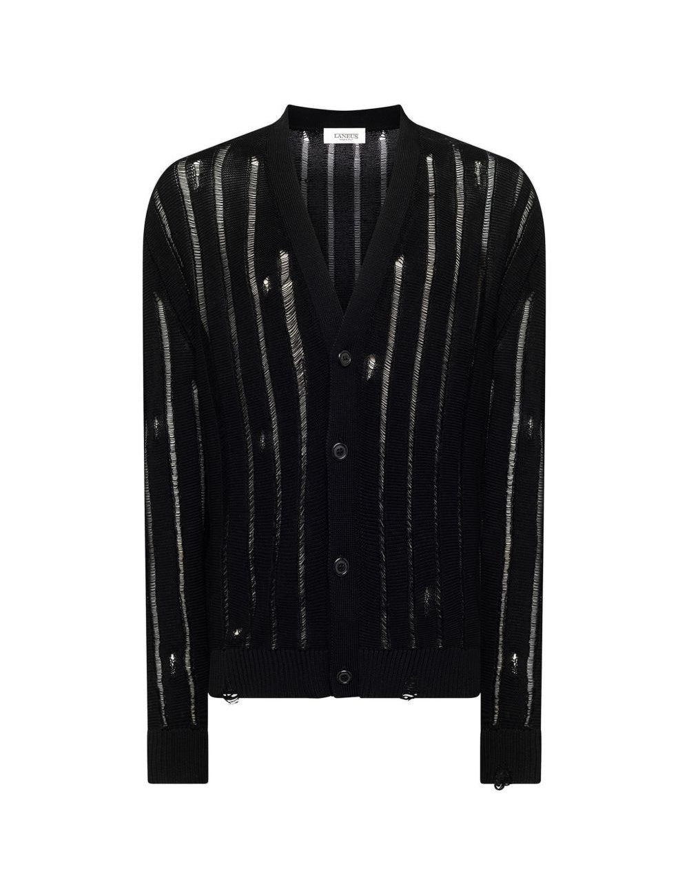 Cardigan effetto vissuto con bottoni in nero Laneus - uomo 