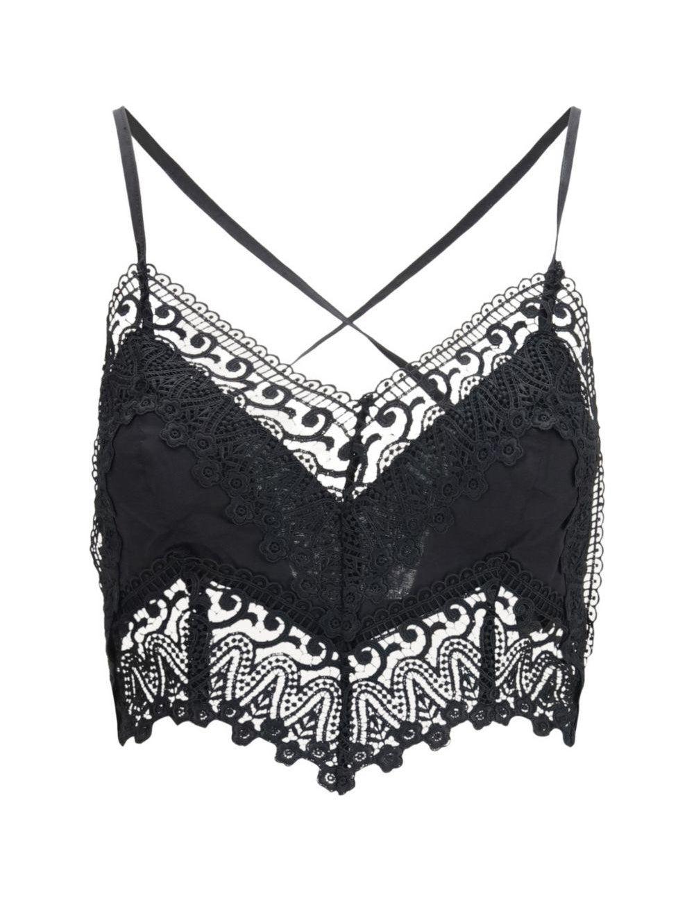 Top corto con rivestimento in pizzo Blanca in nero Charo ruiz ibiza 1989 
