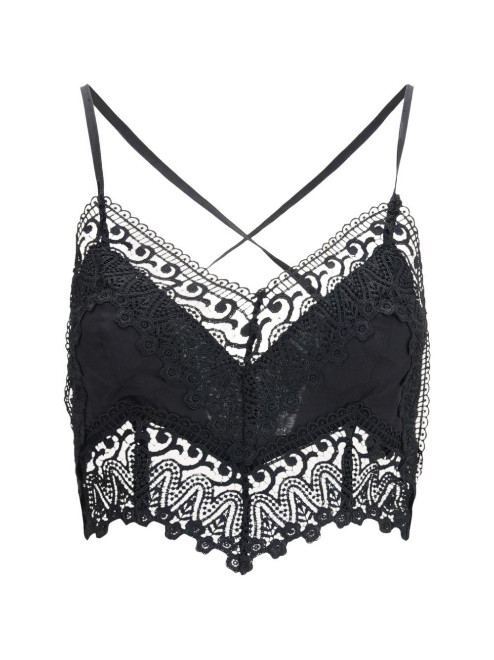 Top corto con rivestimento in pizzo Blanca in nero Charo ruiz ibiza 1989 