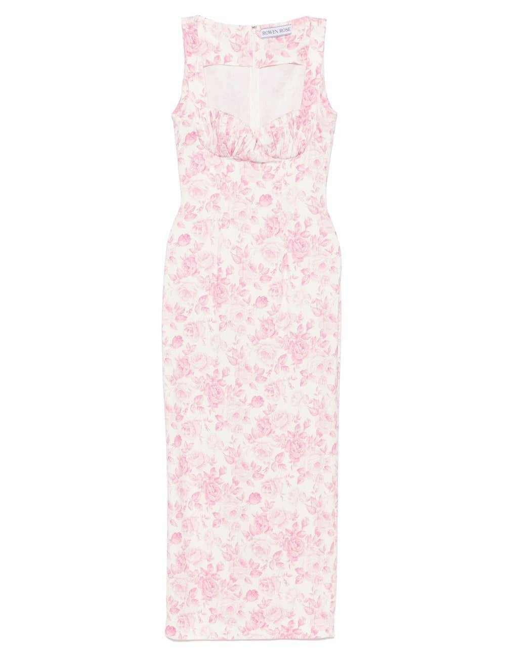 Abito lungo con stampa in bianco e rosa Rowen Rose - donna 