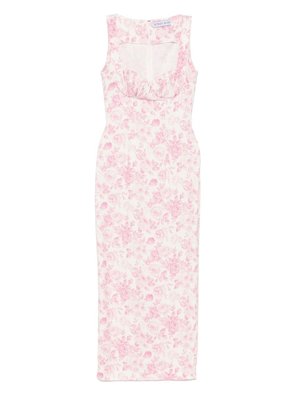 Abito lungo con stampa in bianco e rosa Rowen Rose - donna 