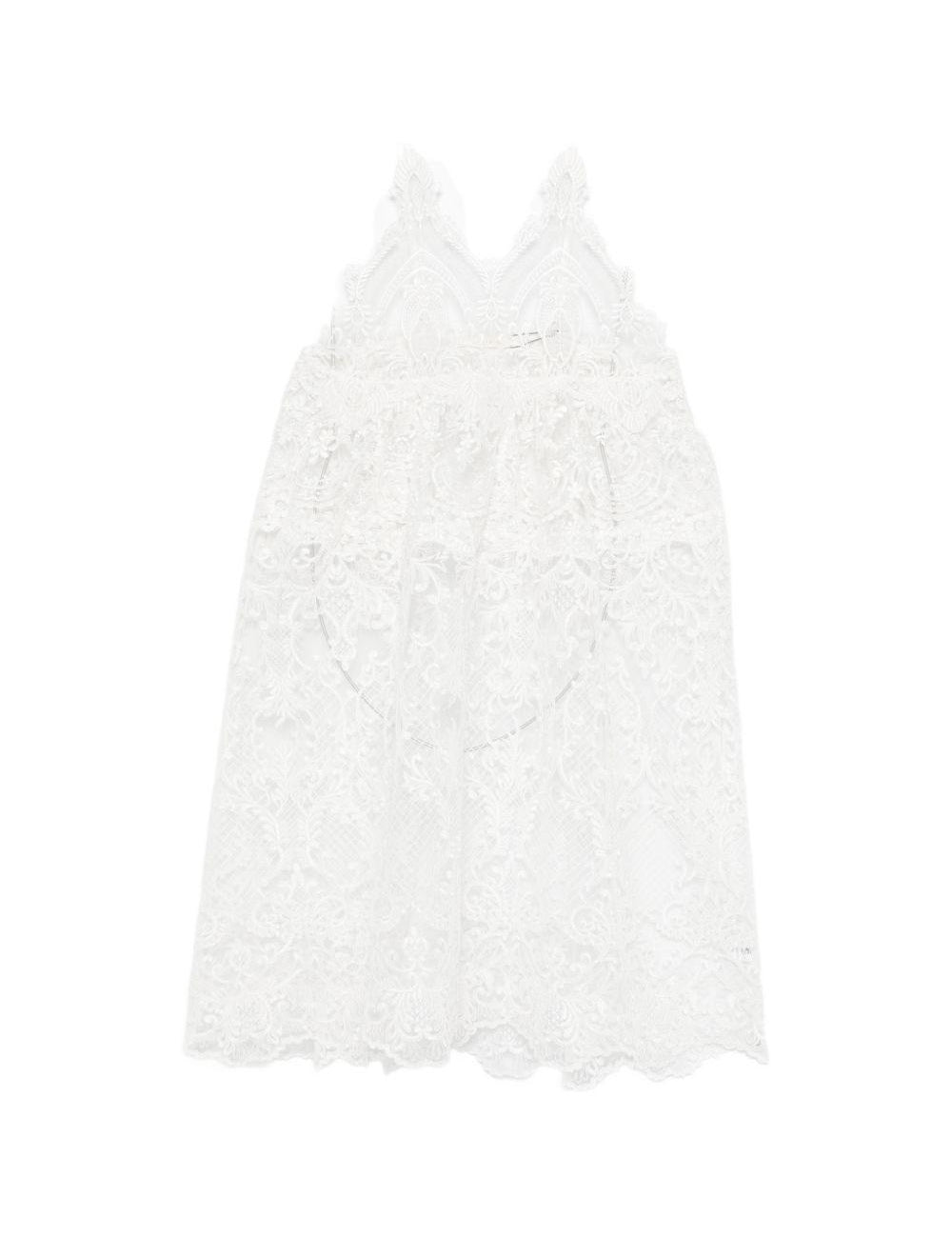Abito midi con scollo a V in pizzo in bianco Maurizio - donna 