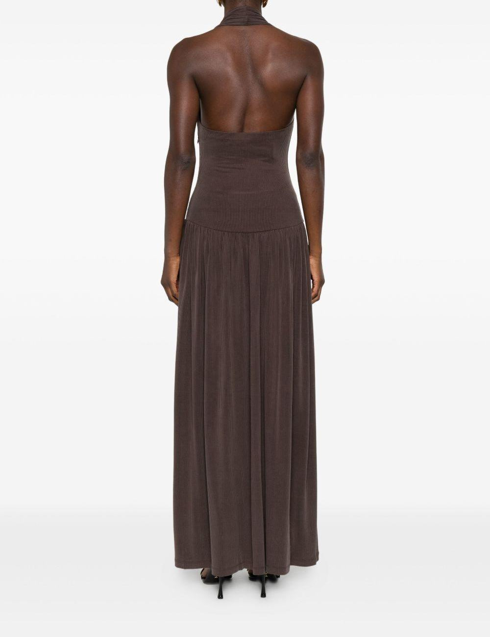 Abito lungo con scollo halter in marrone Aya Muse - donna 