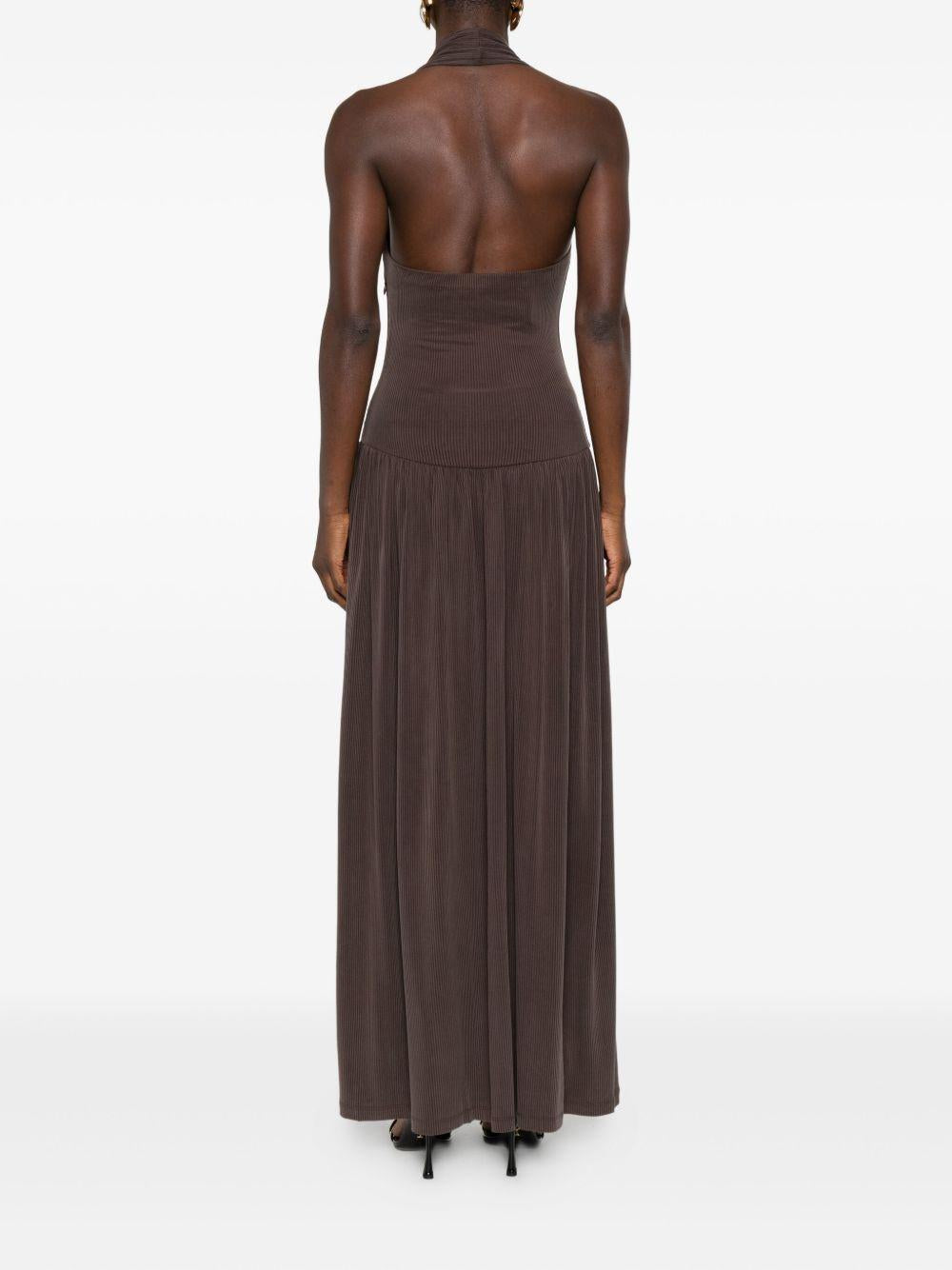 Abito lungo con scollo halter in marrone Aya Muse - donna 