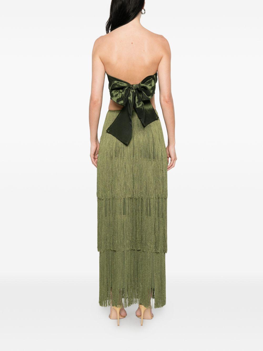 Abito lungo con frange in verde Bless - donna 