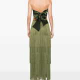 Abito lungo con frange in verde Bless - donna 