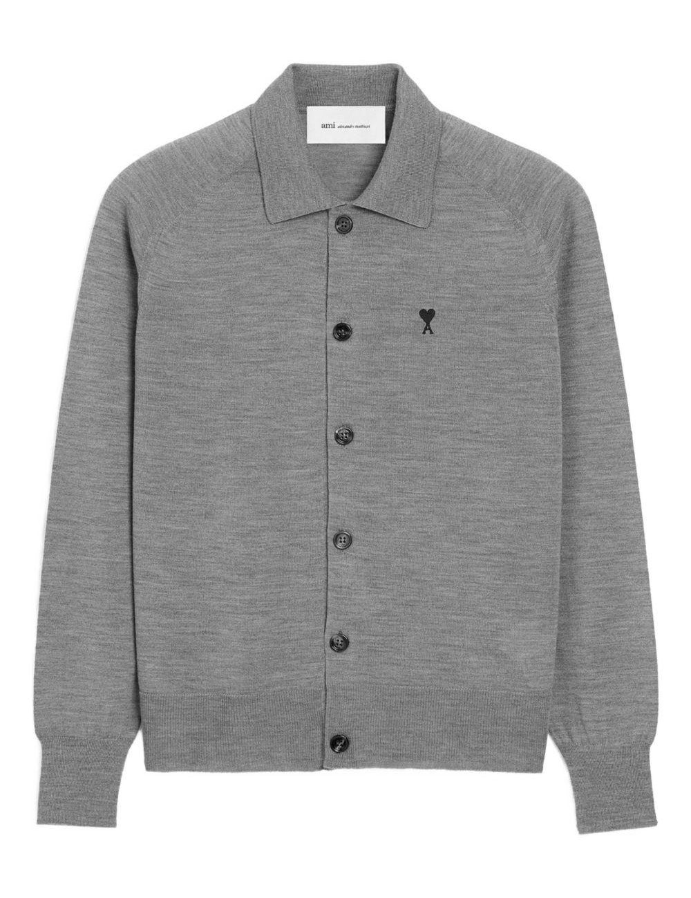 Cardigan ricamato in grigio Ami paris - uomo 