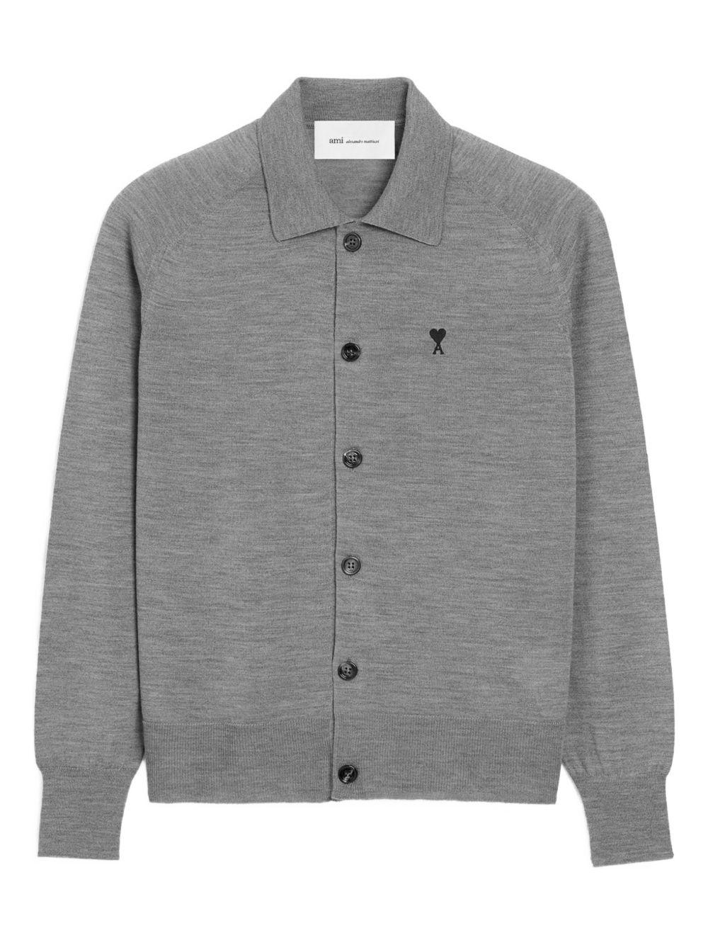 Cardigan ricamato in grigio Ami paris - uomo 