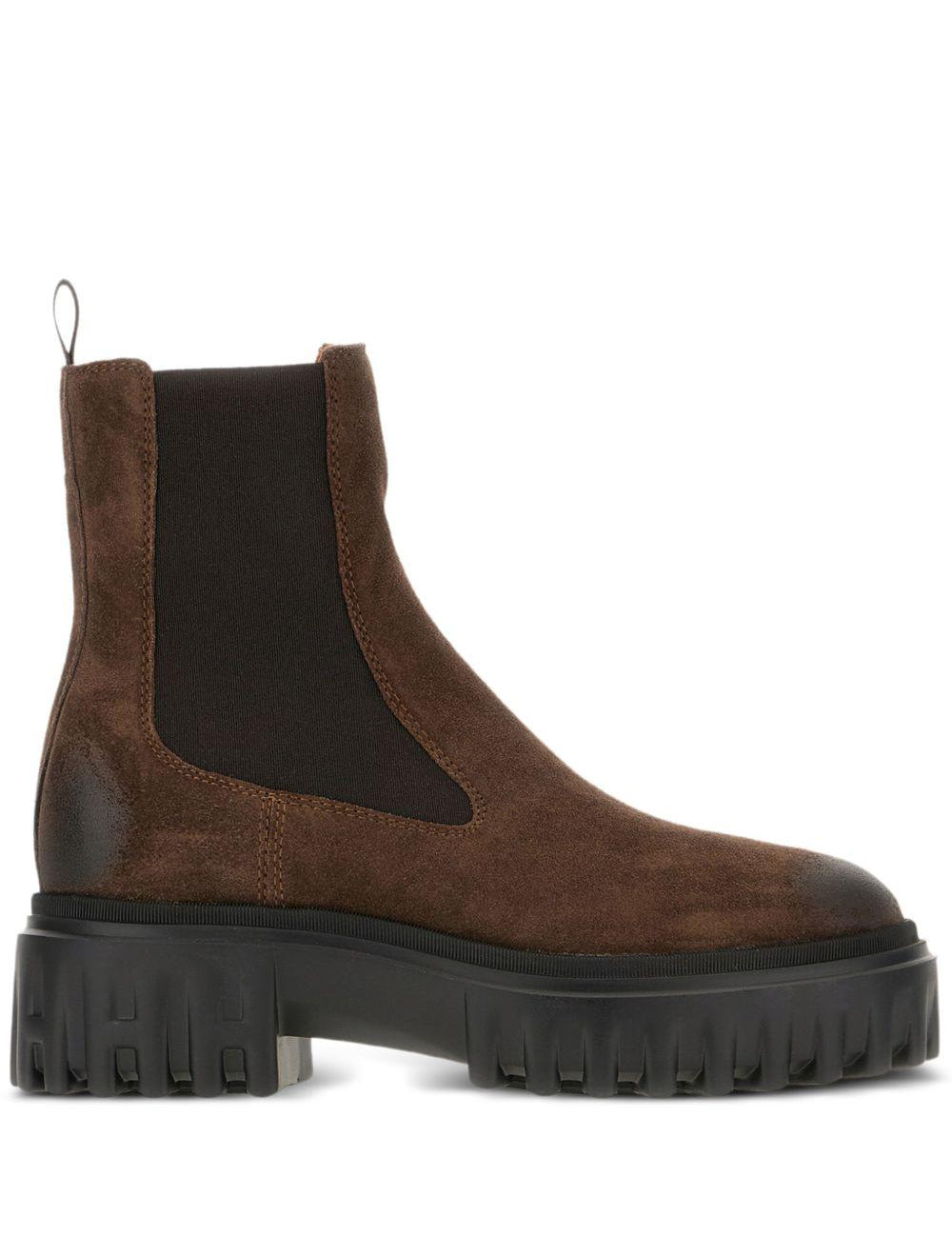 Stivali in pelle con inserti elasticizzati in marrone Hogan - donna 