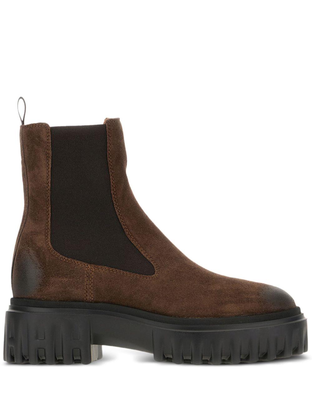 Stivali in pelle con inserti elasticizzati in marrone Hogan - donna 