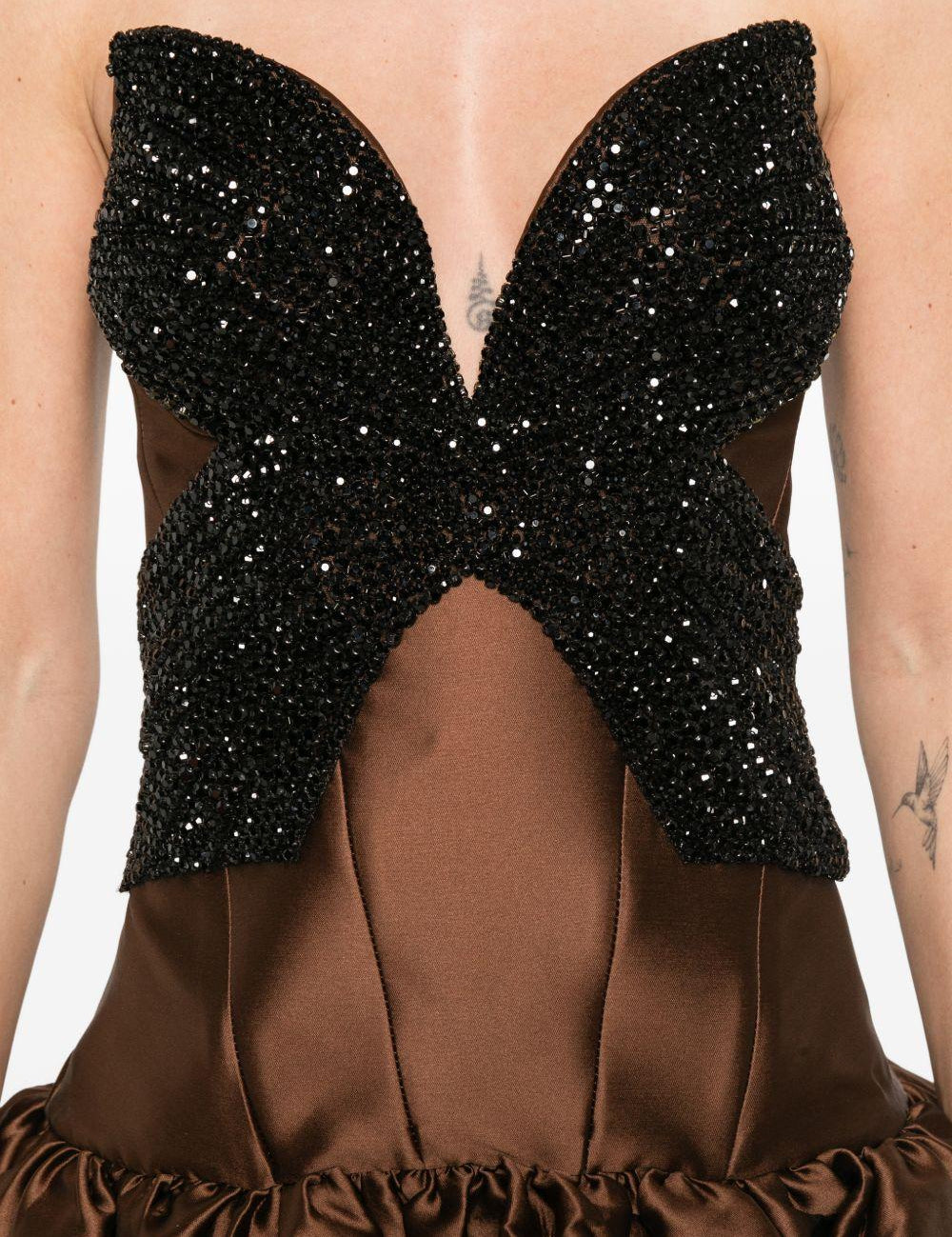 Abito a strati decorato con cristalli in marrone Costarellos - donna 