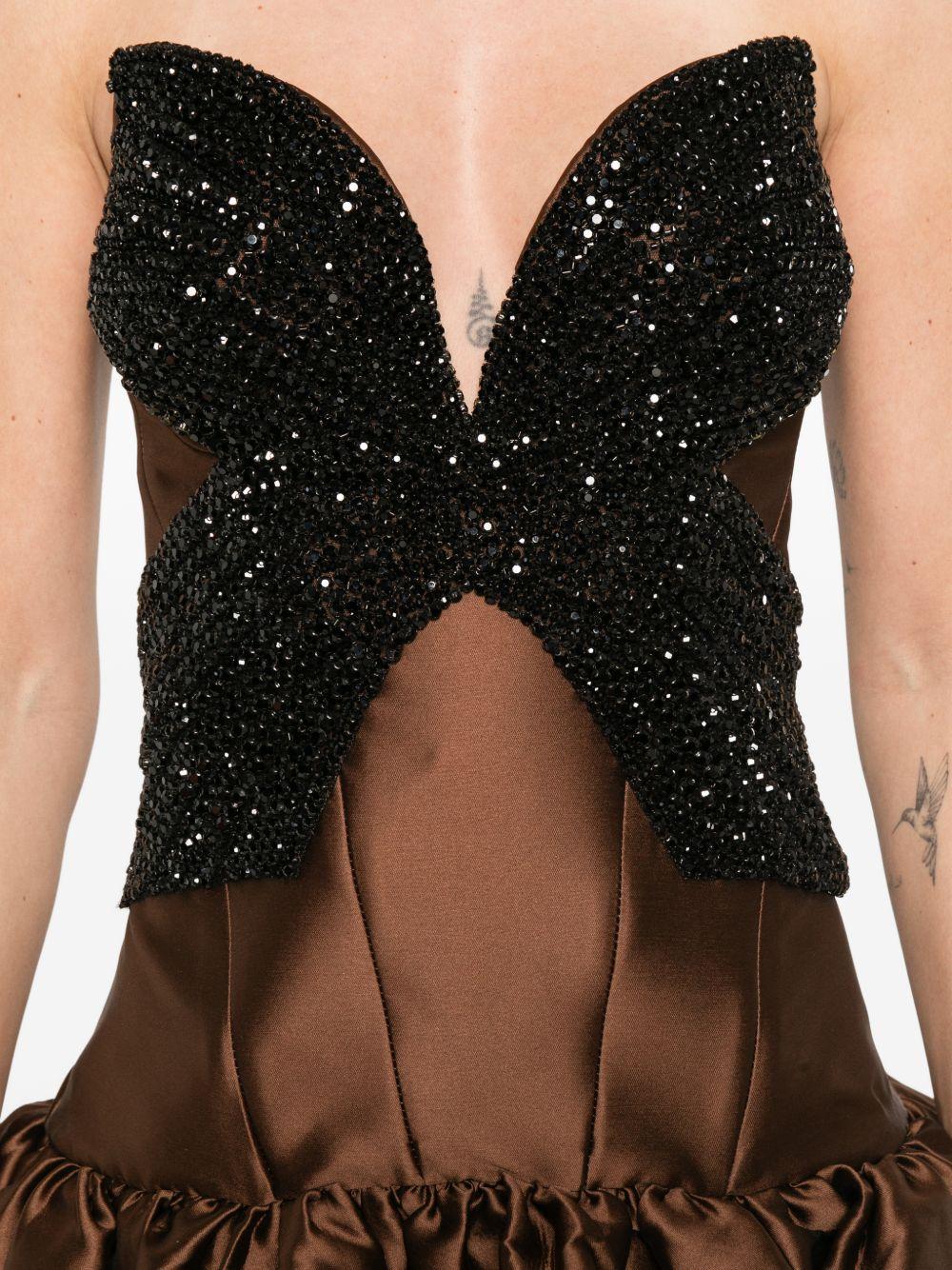 Abito a strati decorato con cristalli in marrone Costarellos - donna 