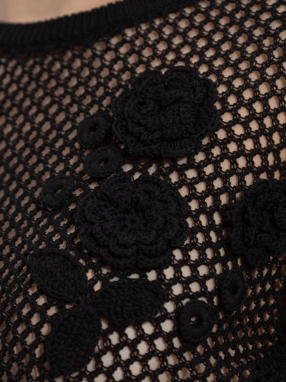 Top all'uncinetto con applicazioni a fiore in nero Ganni - donna 