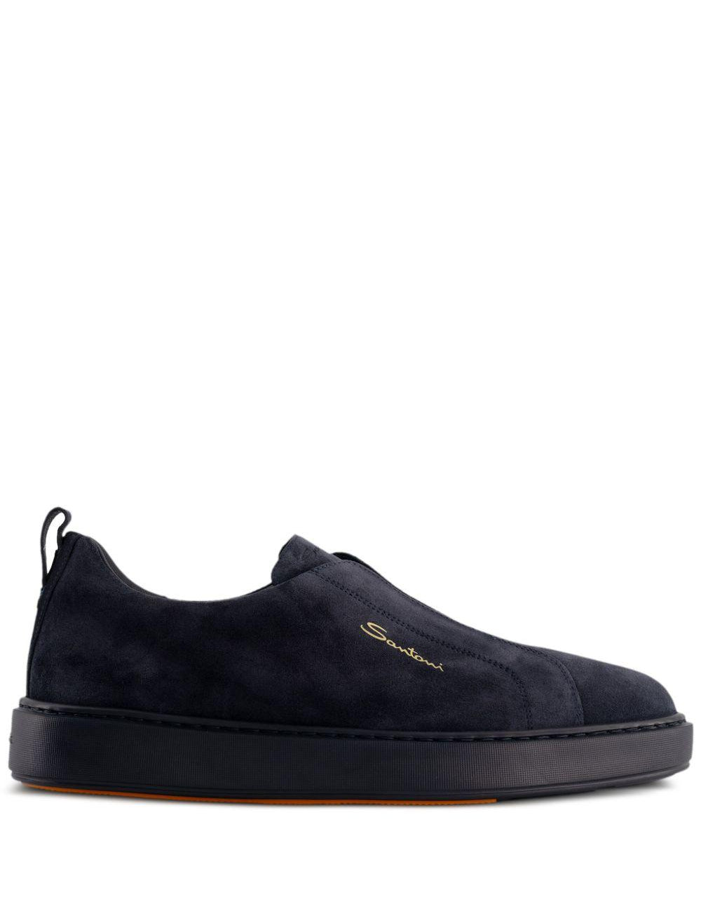 Sneakers senza lacci in suede in nero Santoni - uomo 