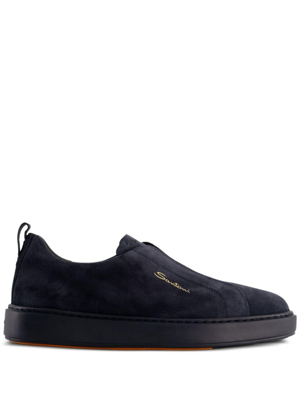 Sneakers senza lacci in suede in nero Santoni - uomo 