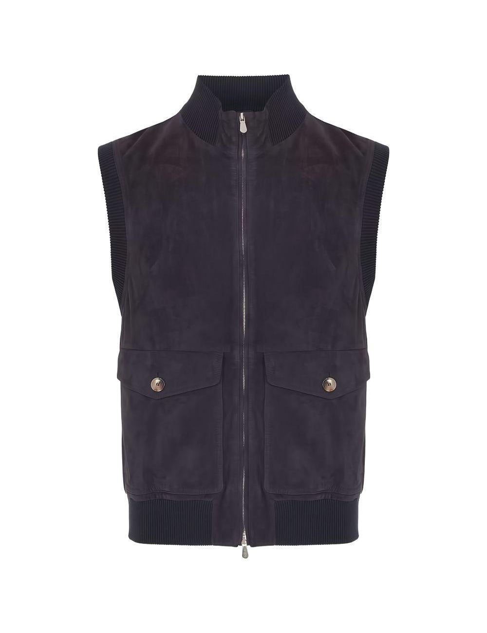 Gilet con tasca a bottoni in blu Brunello cucinelli - uomo 