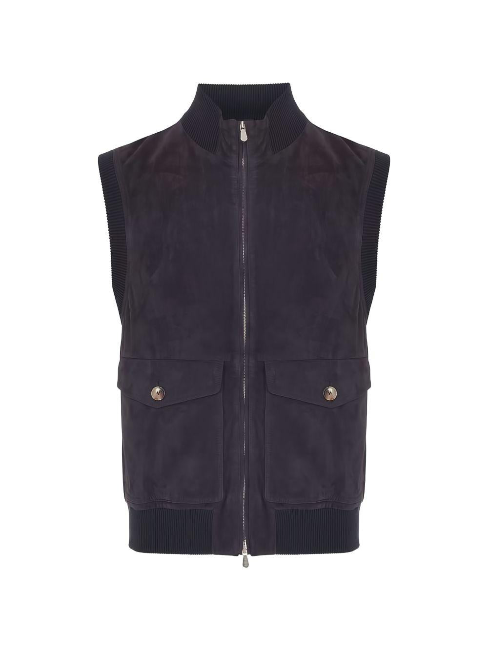 Gilet con tasca a bottoni in blu Brunello cucinelli - uomo 