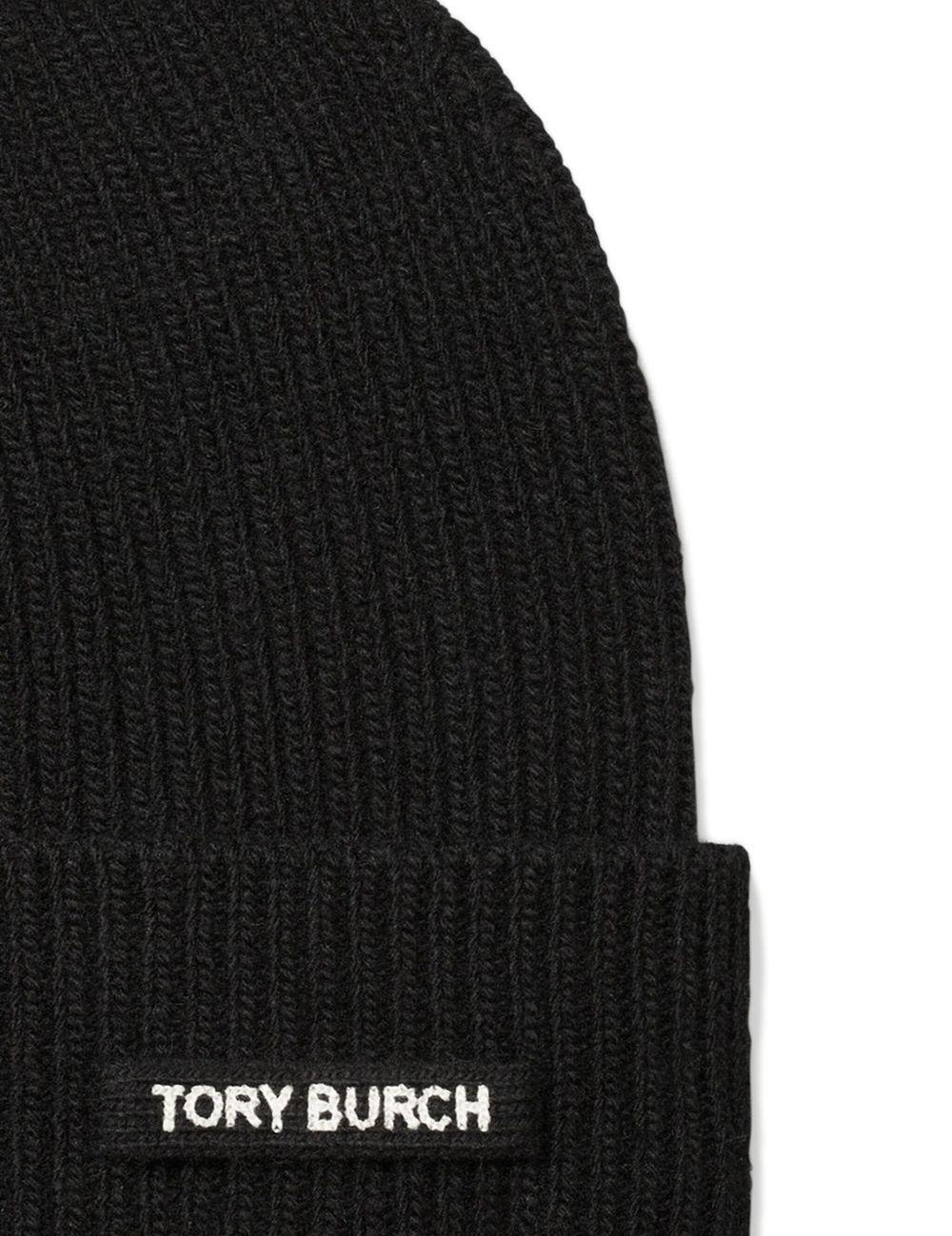 Berretto a coste con logo in nero Tory Burch - donna 