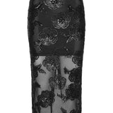 Gonna midi con decorazione a fiori in nero Rotate holiday - donna 