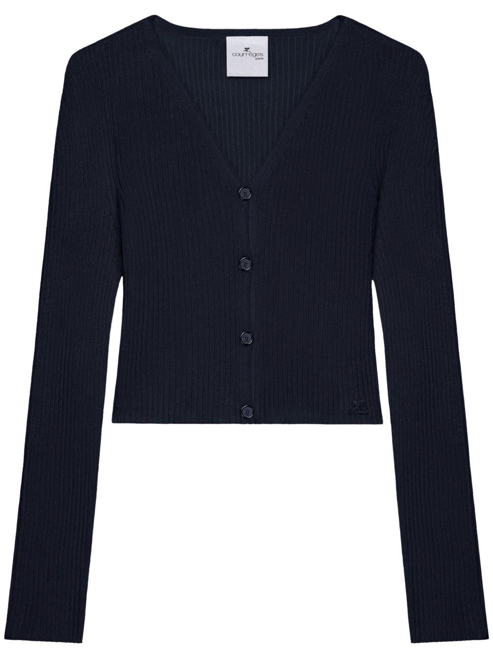 Cardigan crop a coste fini in blu navy Courrèges - donna 