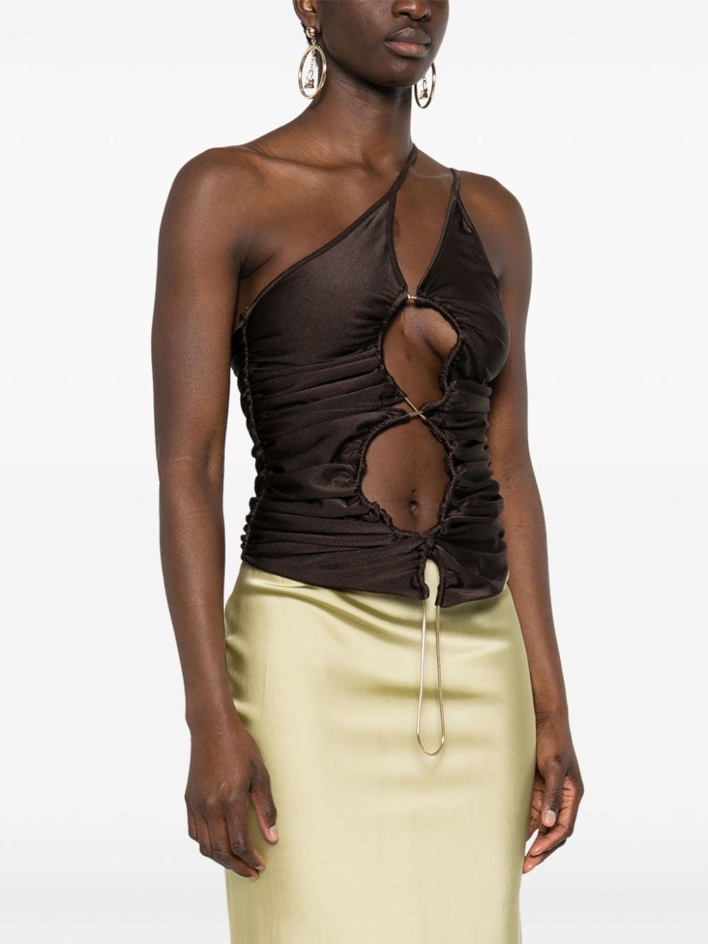 Top asimmetrico con cut-out in marrone - donna 