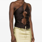 Top asimmetrico con cut-out in marrone - donna 