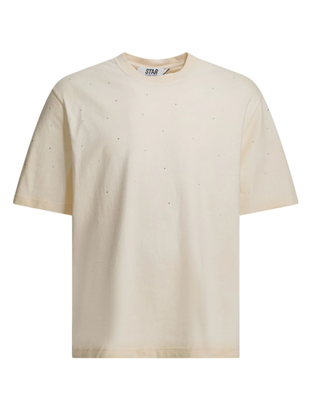 T-shirt con logo goffrato in avorio Golden goose - unisex 