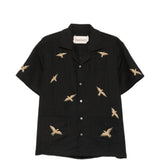 Camicia a maniche corte con ricamo di uccelli in nero Baziszt - uomo 