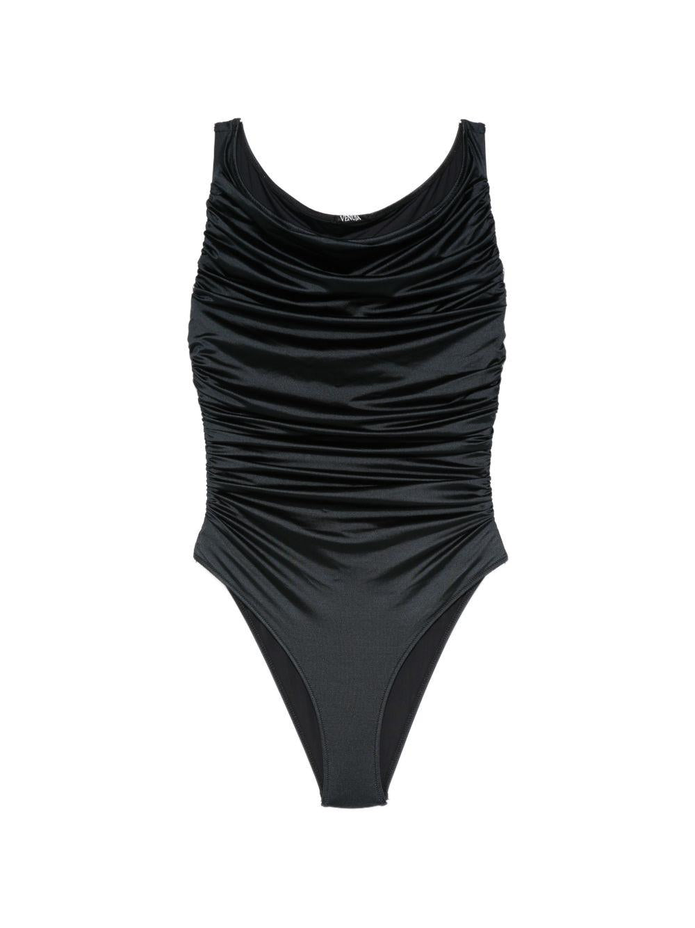 Costume da bagno con scollo arricciato in nero Venuja - donna 