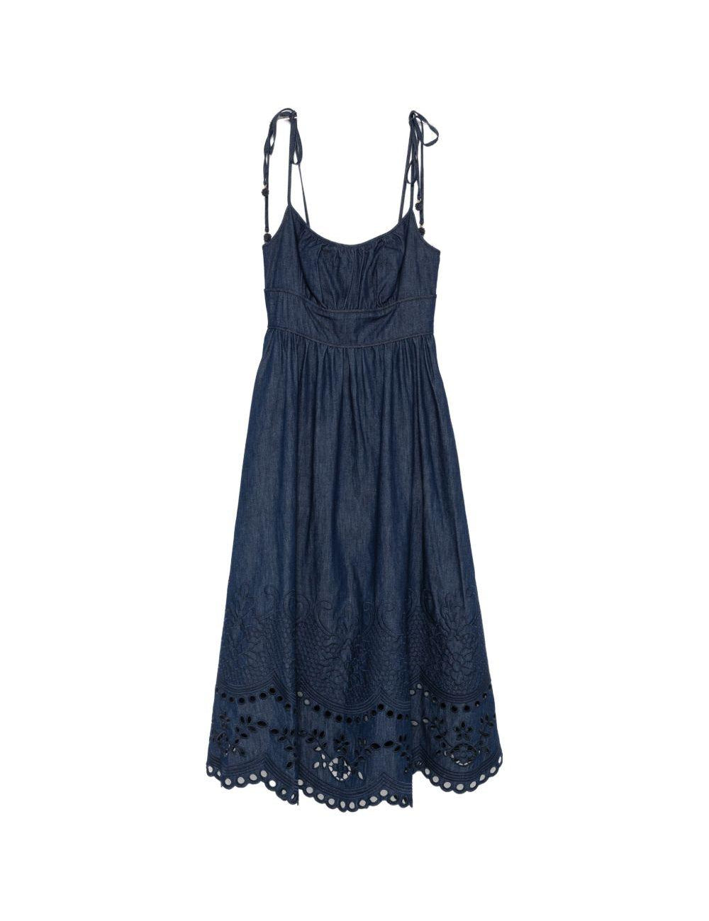 Abito midi in denim ricamato Mahon in blu 