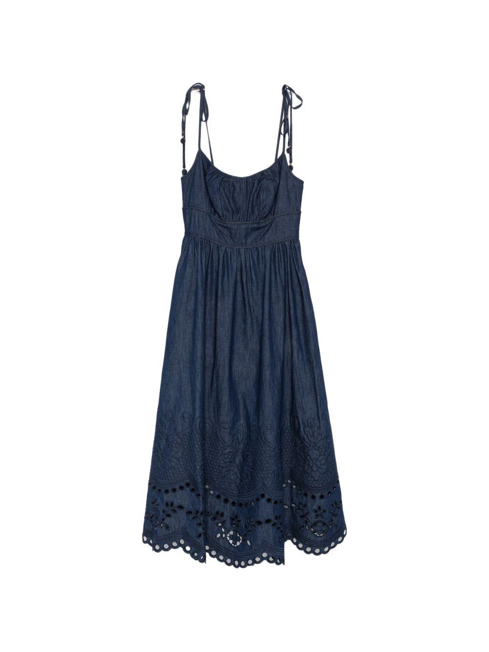 Abito midi in denim ricamato Mahon in blu 