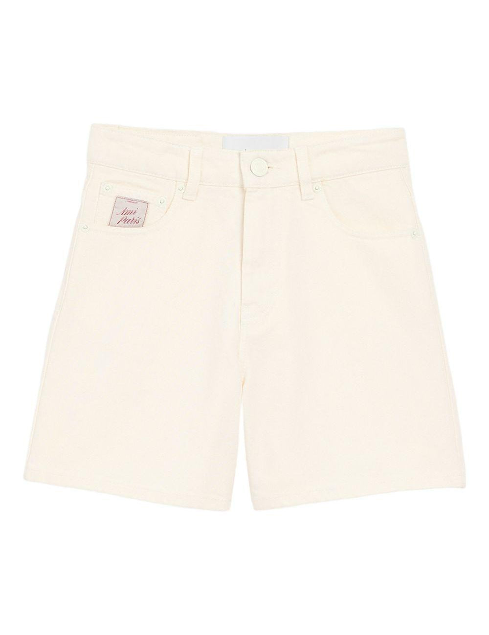 Pantaloncini in jeans di cotone in avorio Ami paris - donna 