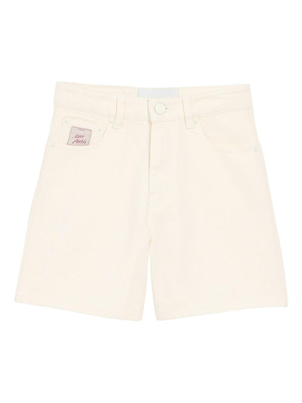 Pantaloncini in jeans di cotone in avorio Ami paris - donna 