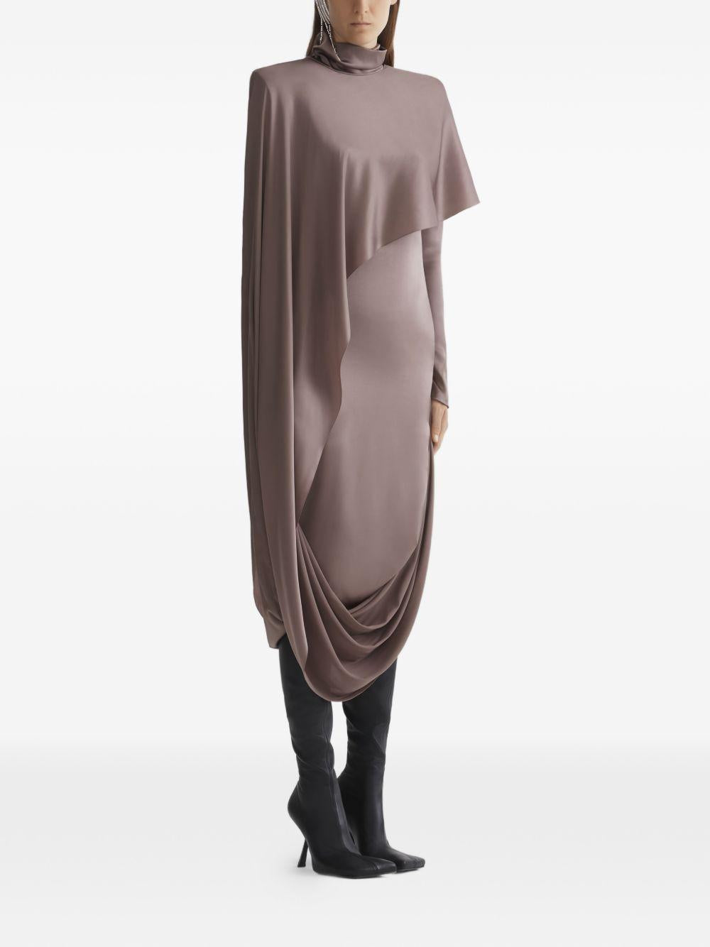 Abito drappeggiato collo alto in marrona taupe Mugler - donna 