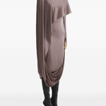 Abito drappeggiato collo alto in marrona taupe Mugler - donna 
