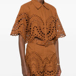 Camicia cropped in broderie-anglaise storm in marrone Charo ruiz ibiza 1989 - donna 
