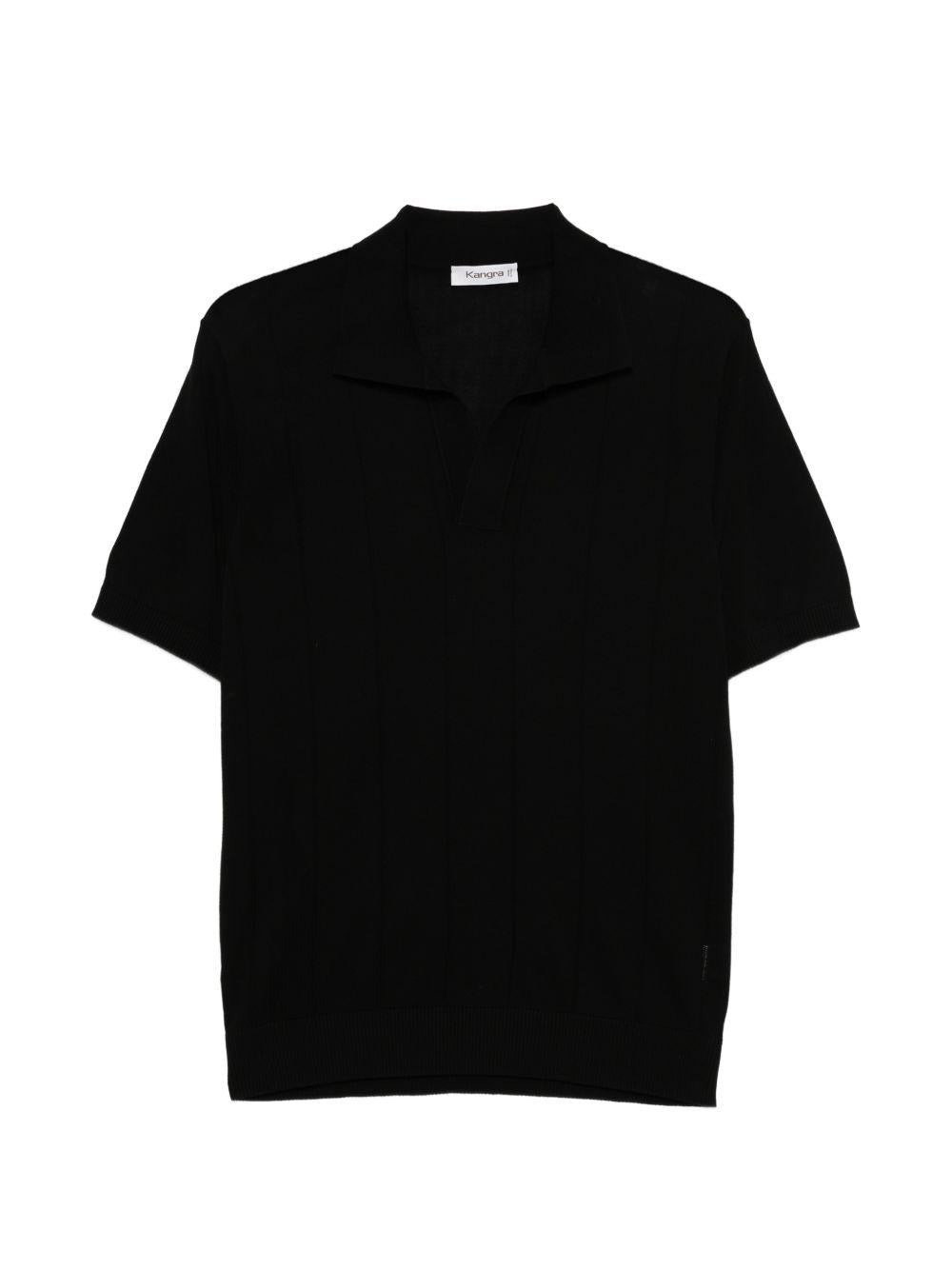 T-shirt a coste con collo polo in nero Kangra - uomo 