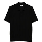 T-shirt a coste con collo polo in nero Kangra - uomo 