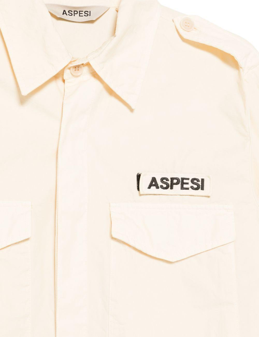 Camicia con patch logo e epaulette in avorio Aspesi - uomo 