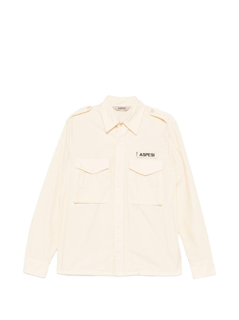 Camicia con patch logo e epaulette in avorio Aspesi - uomo 