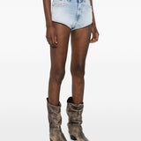 Shorts in denim con cut-out de-lunar in celeste Diesel - donna 