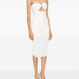 Abito midi con arricciature e decorazioni di cristalli in bianco Amen - donna 