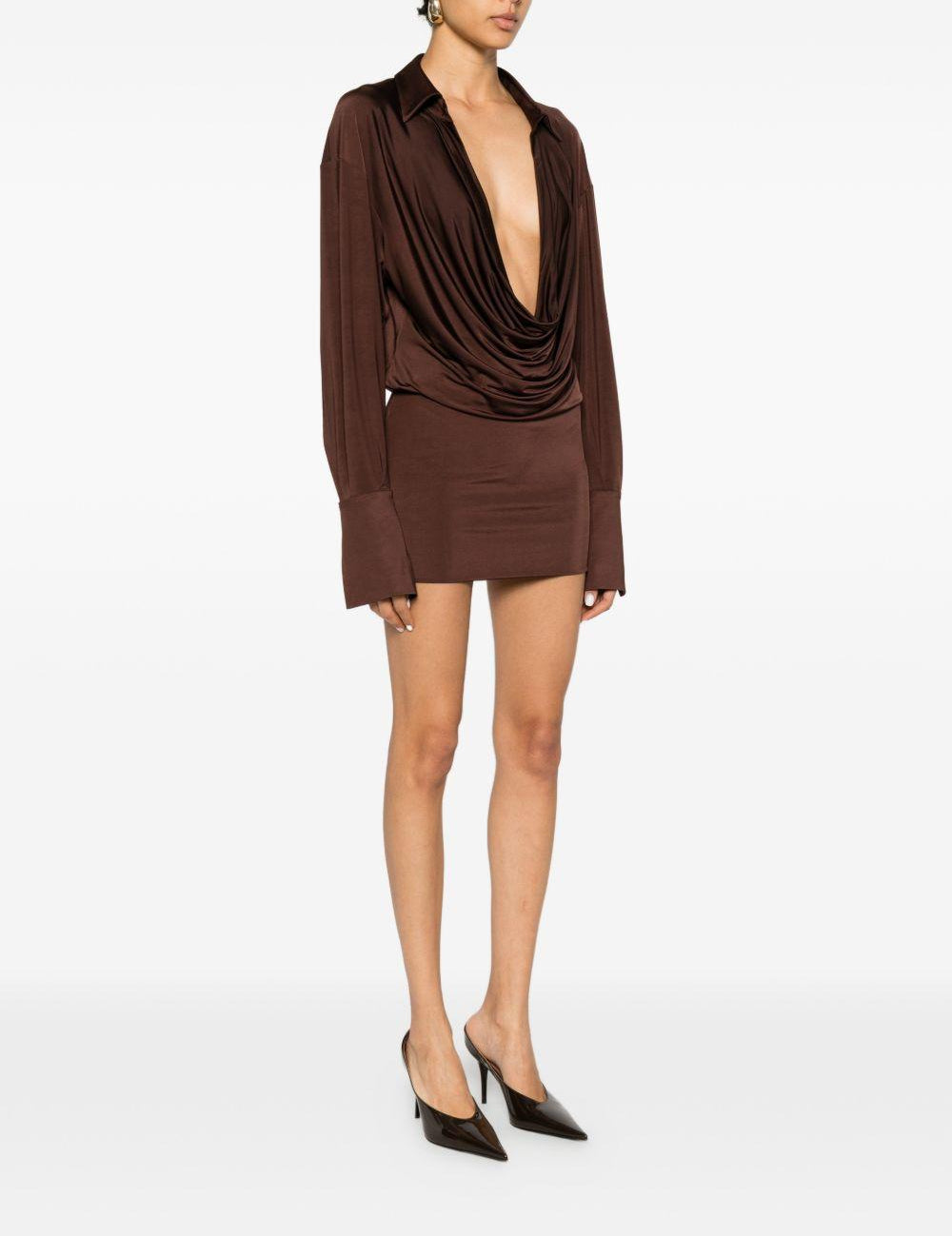 Miniabito drappeggiato a maniche lunghe Lilia in marrone The andamane - donna 