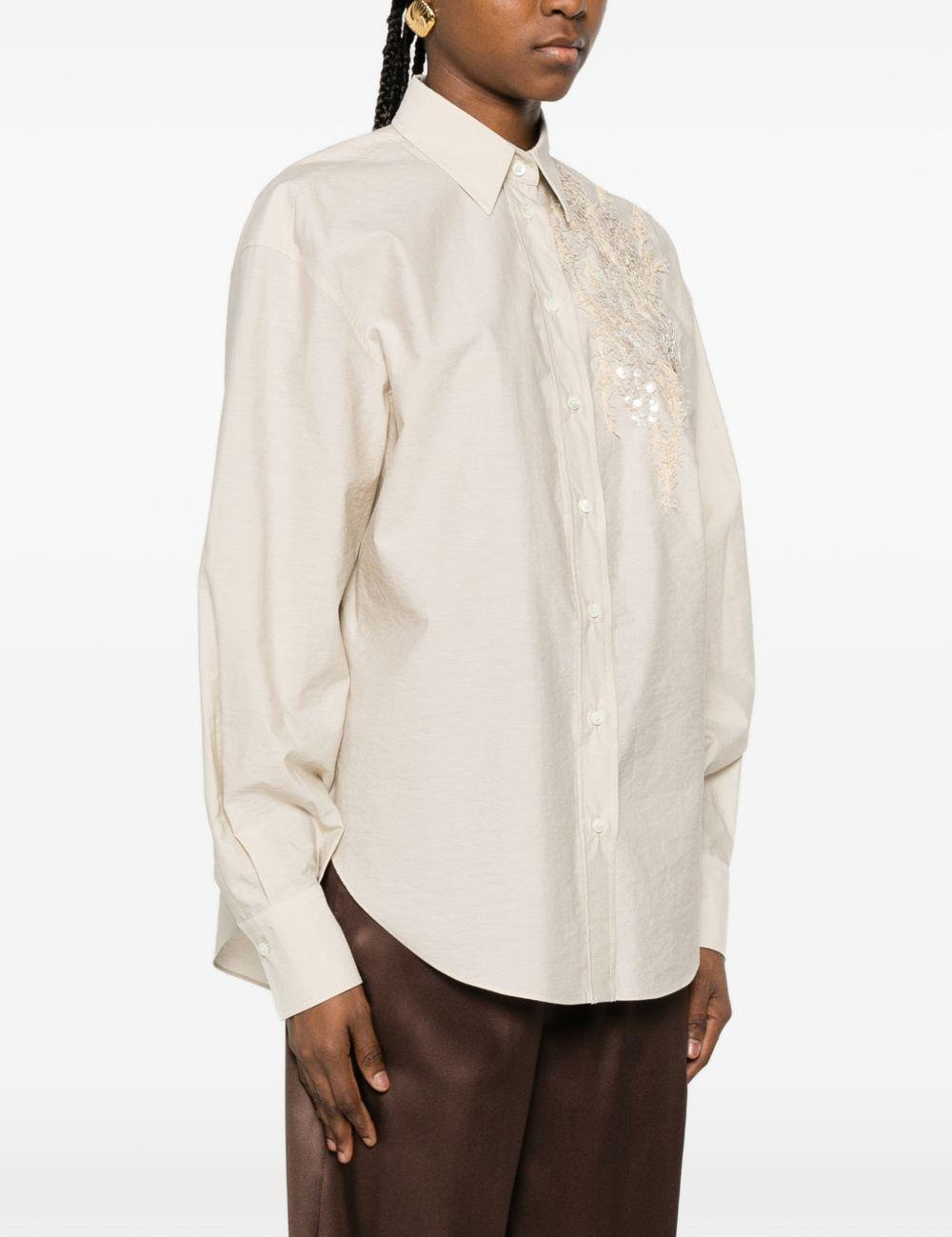Camicia con ricamo paillettes in rosa brunello cucinelli - donna 