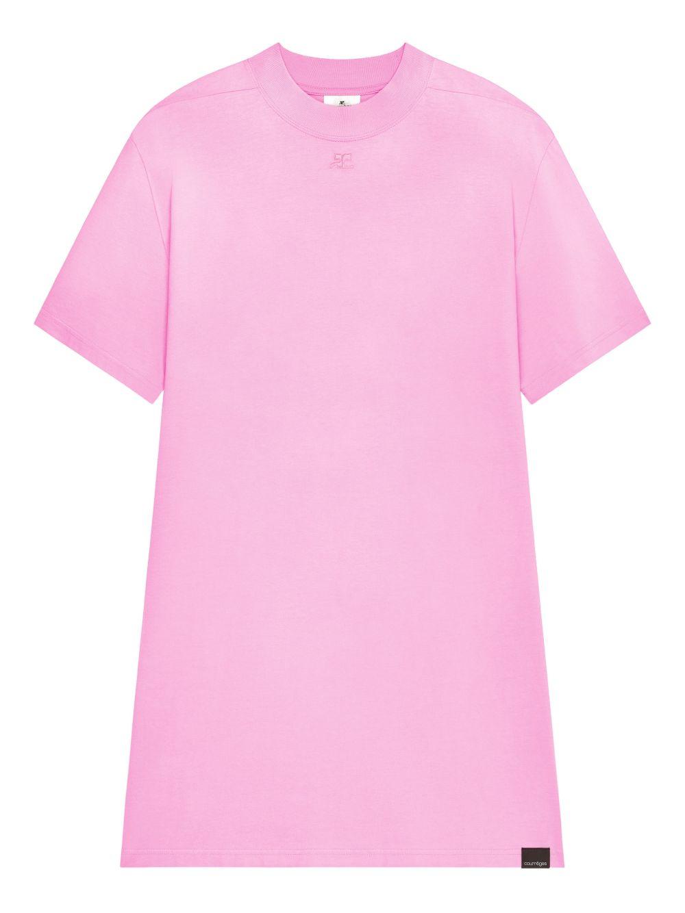 Abito stile T-shirt con logo ricamato in rosa Courrèges - donna 
