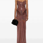 Abito da sera con scollo a cuore in marrone The new arrivals ilkyaz ozel - donna 