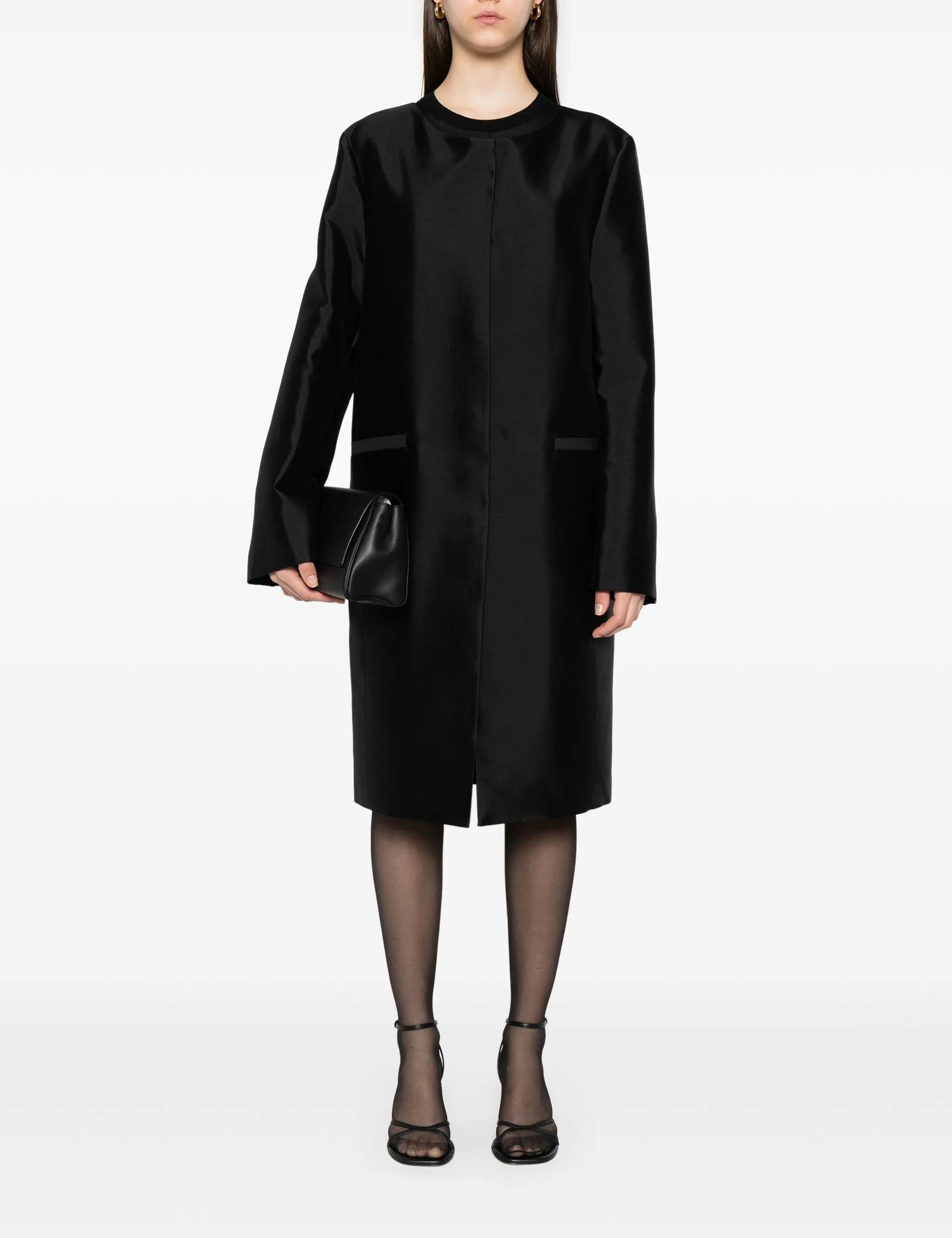 Cappotto senza colleto in seta in nero Toteme - donna 