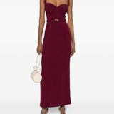 Abito lungo con cintura in bordeaux Rowen rose - donna 