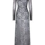 Abito in pizzo con spalle scoperte in grigio e argento  Rabanne - donna 