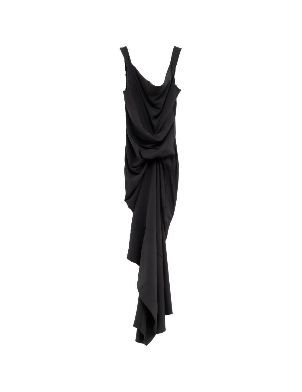Abito drappeggiato asimmetrico in nero 